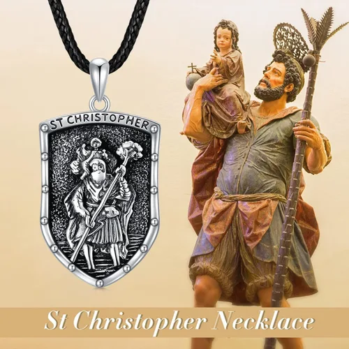 Miniatura 13 de VONALA Collar de medalla de San Miguel/San Benito/San Cristóbalo/Virgen María/Anubis Medalla de Plata de Ley Collar con colgante de medallón