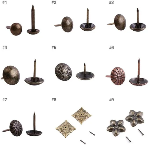 Miniatura 6 de Hilitand 100 tachuelas de tapicería, alfileres de clavos para muebles, sofá, remaches, tapicería, tachuelas para manualidades, latón antiguo
