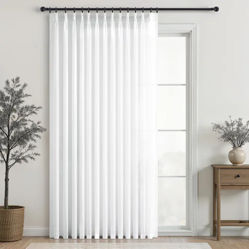 Miniatura 43 de Topfinel 2 paneles de cortinas plisadas de lino beige y blanco de 63 pulgadas de largo, para dormitorio y sala de estar, cortinas semitransparentes