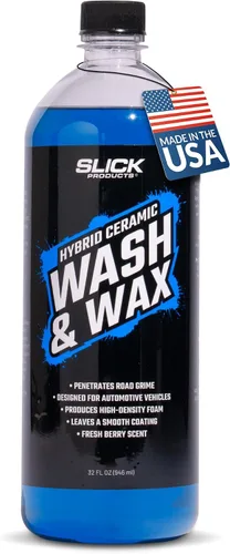 Slick Products Hybrid Ceramic Wash & Wax Super Concentrate – Champú espumoso extra grueso para coche y jabón de lavado de motocicleta con protección