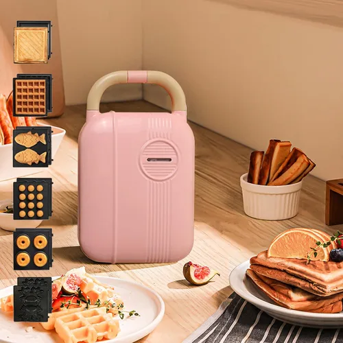 Miniatura 9 de Máquina de gofres individual 6 en 1, plancha para hacer gofres para la familia, máquina de gofres de 650 W con platos de cocción antiadherentes Verde