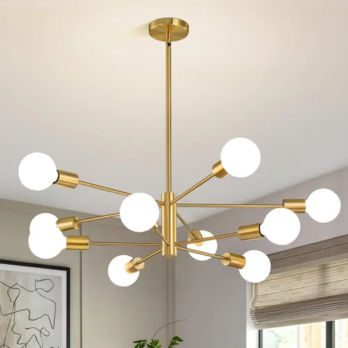 Miniatura 24 de RUIYEY Lámpara Sputnik Moderna, Lámpara de Techo Semiempotrada Negra y Dorada, Candelabros de Mediados de Siglo para Dormitorio, Comedor, Isla