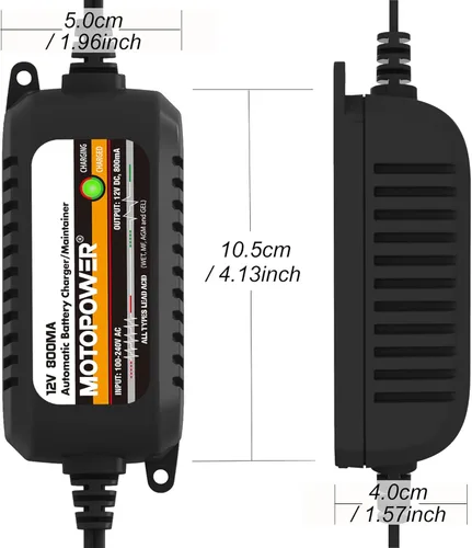 Miniatura 9 de MOTOPOWER MP00205C 12V 800mA Cargador de batería automático, mantenedor de batería, cargador de goteo y desulfatador de batería