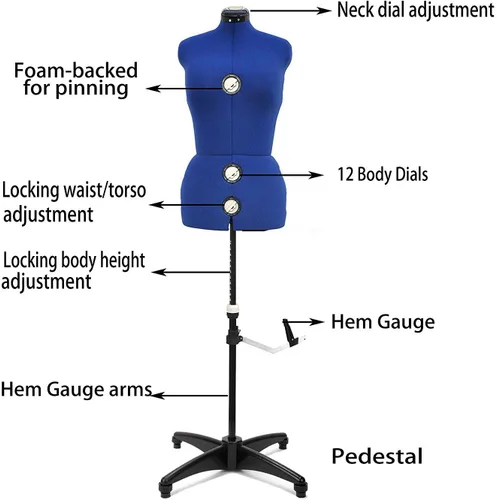 Miniatura 2 de 13 Dials, maniquí profesional con forma femenina ajustable, para costura de vestidos. Azul