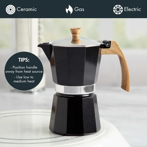 Miniatura 5 de Primula Cafetera espresso de aluminio para estufa, cafetera percoladora para moka, café cubano, capuchino, café con leche y más, perfecta para Negro