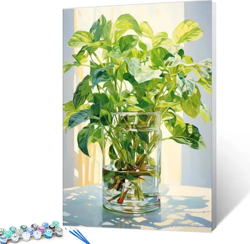 Miniatura 9 de Tucocoo Pintura por números con flores de lirio azul en una jarra de vidrio DIY en lienzo con pinceles, pinturas acrílicas, pintura de grafiti por