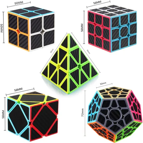 Miniatura 2 de Roxenda Juego de cubos de velocidad, [5 unidades] Paquete de cubos mágicos de 2 x 2, 3 x 3 pulgadas, cubo megaminx y cubo piramidal, colección