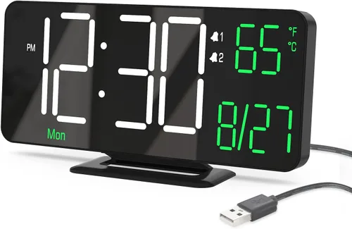 Miniatura 8 de KOSUMOSU Relojes despertadores para dormitorios, 6.7 pulgadas, pequeño reloj digital negro, LED, reloj despertador de escritorio con atenuación
