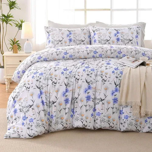 Miniatura 13 de MUXHOMO Juego de edredón tamaño individual XL, elegante juego de cama con estampado floral en una bolsa, 5 piezas, ultra suave y transpirable