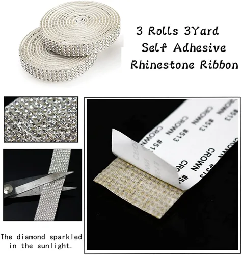 Miniatura 3 de 3 rollos de calcomanías autoadhesivas de diamantes de imitación de cristal, tiras de diamantes de imitación con cinta de diamante brillante