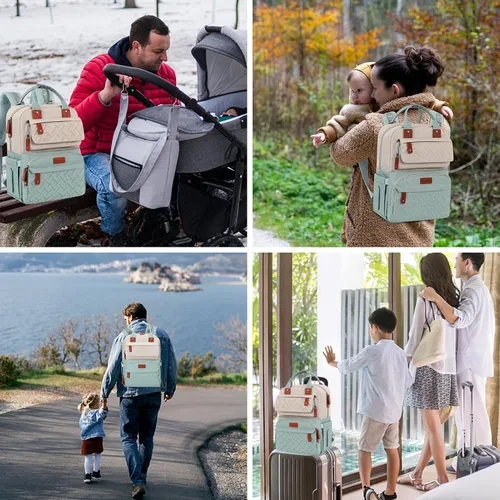 Miniatura 3 de Legestori Mochila para pañales, bolsa de pañales para bebé niña con bolsillos aislados y correas para cochecito, Verde, Grande, Casual