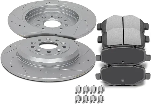SCITOO Rotores de disco sólido traseros de 12.99 pulgadas (12.992 in) + pastillas de freno de cerámica de repuesto para Ford For Edge, para Ford