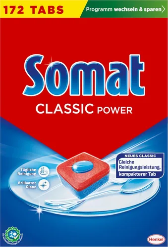 Miniatura 2 de Somat Classic Power Dishwasher Tabs (172 Tabs), Dish Rinse Tabs with Grease Dissolving Power for Powerful Cleaning, Rinse Tablets for Radiantly