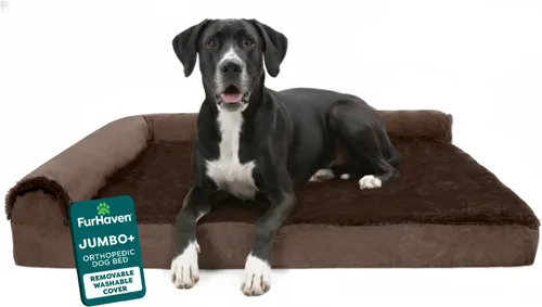 Miniatura 19 de Furhaven - Cama ortopédica de espuma para perros, de piel sintética y gamuza, en forma de L, en dos tonos estilo caja de huevos, color gris piedra