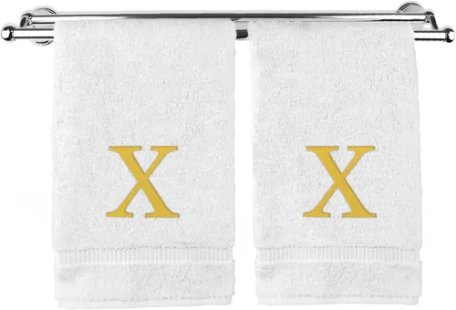 Miniatura 189 de Toalla de mano monogramada, regalo personalizado, juego de 2 - Toalla bordada con letra de bloque dorada - Extra absorbente 100% algodón turco