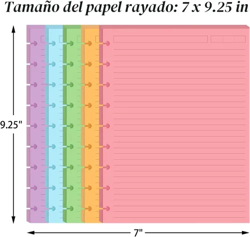 Miniatura 4 de Insertos preperforados de 5 líneas de color para Happy Planners con 9 discos, papel suelto de tamaño clásico con 100 hojas/200 páginas, 20 hojas por