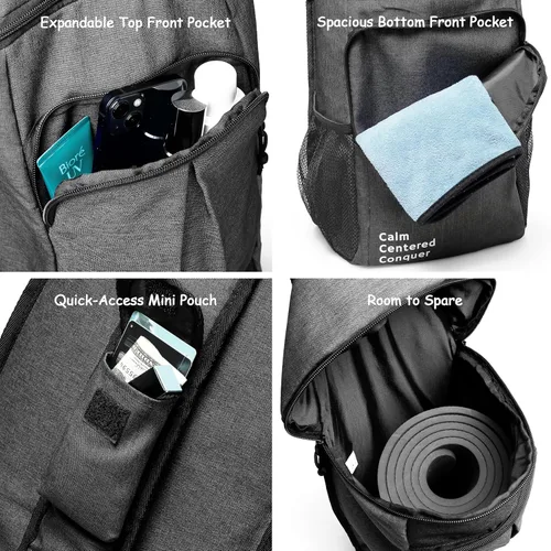 Miniatura 4 de Bolsa de transporte para esterilla de yoga WARRIOR2 - Bolsillos grandes y portabotellas de agua. Mochila de yoga para esterillas de 1.27 cm de Negro