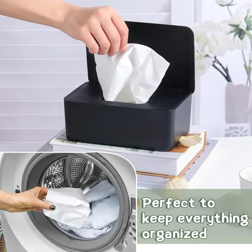 Miniatura 3 de Newtay Soporte de hojas para secadora con tapa con bisagras, dispensador de hojas de plástico para secadora, caja de almacenamiento, suavizante