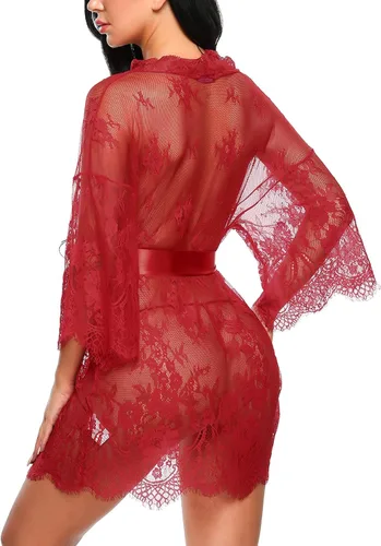 Miniatura 5 de Avidlove - Kimono de encaje para mujer, tipo babydoll, camisón de malla de lencería de talla S-5XL