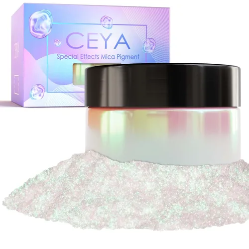 Miniatura 9 de Ceya Polvo de Mica de Interferencia, 50g/1.8oz Polvo de Uñas Cromado Blanco Hielo, Pigmento de Efecto Perlescente de Cambio de Color de Grado