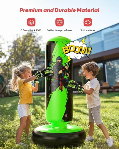 Miniatura 2 de QPAU - Saco de Boxeo para Niños, Bolsa de Boxeo Inflable Estable de 66 Pulgadas con Guantes de Boxeo, Soporte, Juguetes de Boxeo para Niños de 6 a