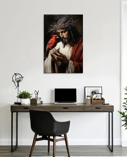 Miniatura 4 de Arte de pared de Jesús y cardenal, decoración de Cristo, cuadro enmarcado de Dios, pintura cristiana, inspiración religiosa, impresiones en lienzo