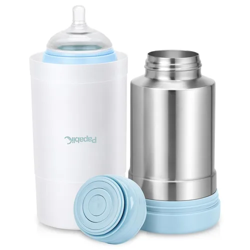 Miniatura 9 de Papablic Calentador portátil de biberones de viaje para bebé, se adapta a la mayoría de portavasos de automóvil, calentador de botellas de acero