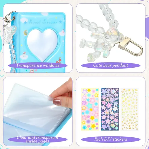 Miniatura 5 de 2 piezas de álbum portafotos de 3 pulgadas, mini álbum para tarjetas Kpop con corazón en forma de amor, portafotos hueco con colgante, mini libro