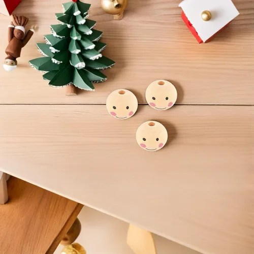 Miniatura 5 de Kisangel Cuentas de madera con cara sonriente, cuentas de madera cuadradas de 0.78 pulgadas para hacer joyas, suministros para manualidades