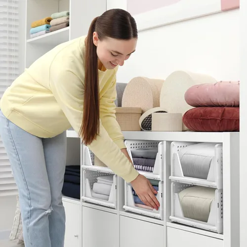 Miniatura 7 de Sorbus Paquete de 4 organizadores de estantes medianos con diseño frontal abierto debajo del estante para armario, baño, cocina, garaje, cestas
