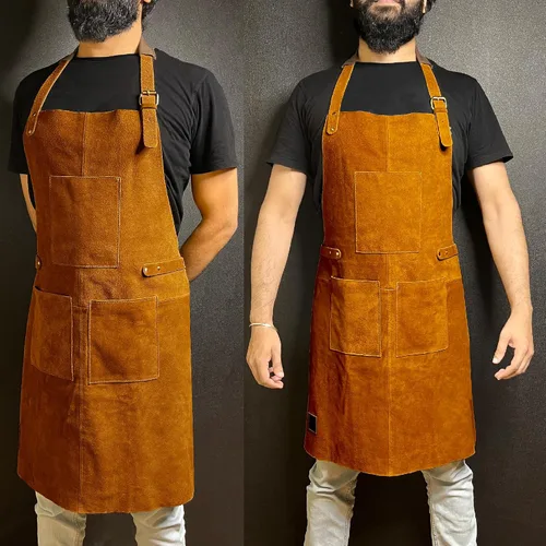 Miniatura 2 de RUSTIC TOWN Delantal de trabajo para parrilla de cuero con bolsillos para herramientas, ajustable hasta XXL para hombres y mujeres, delantal