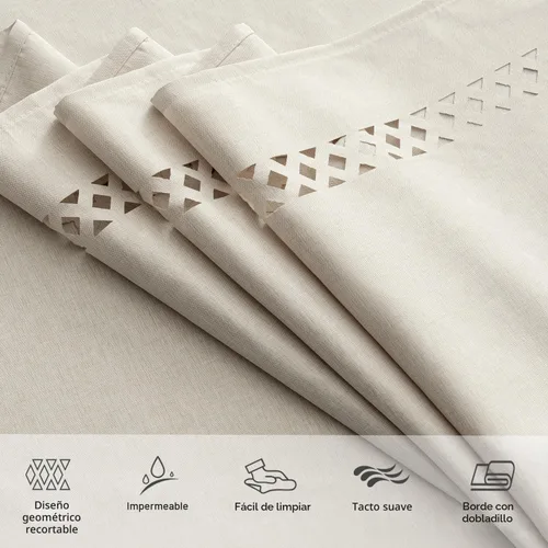 Miniatura 4 de MIULEE Mantel redondo de poliéster de lino beige con recortes decorativos, impermeable, resistente a las manchas y al encogimiento, 60 x 60