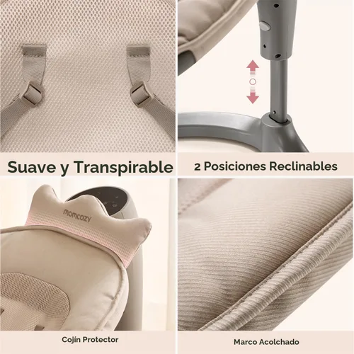 Miniatura 5 de Momcozy Columpio Eléctrico 2 en 1 para Bebé, Sistema de Soporte de Doble Brazo y Movimientos Inspirados por los Padres, Convertible a Asiento
