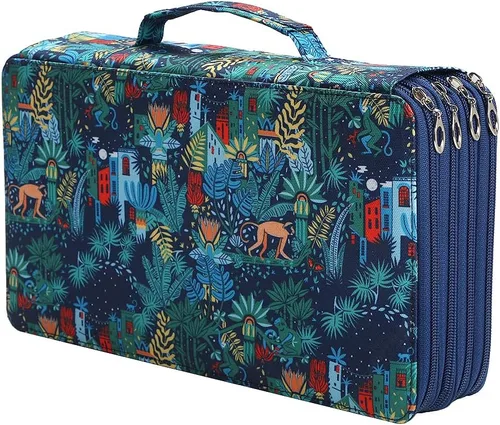 Miniatura 16 de Estuche para lápices Jungle con 120 ranuras de tela Oxford, con ranura para lápices, organizador con práctico envoltorio portátil, soporte multicapa