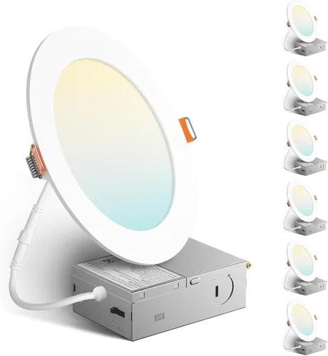 Miniatura 10 de Amico paquete de 6 luces de techo empotrables ultrafinas de 4 pulgadas, 5 CCT, regulables, con caja de conexiones, 2700K/3000K/3500K/4000K/5000K