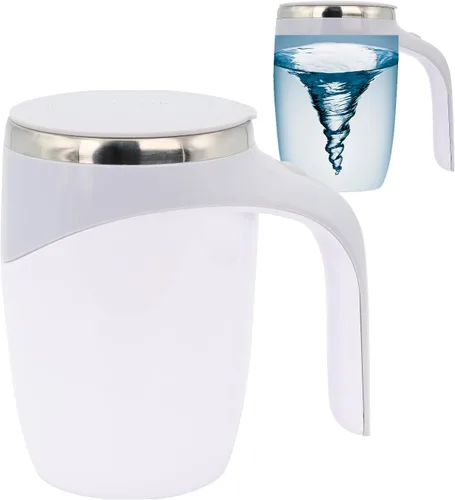 Taza autoagitación - Taza magnética eléctrica automática, taza de mezcla giratoria linda, para remover café/té/chocolate caliente/leche en Blanco