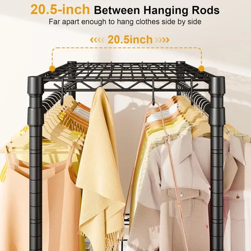 Miniatura 5 de ULIFHOME P5 Plus - Perchero resistente para colgar ropa, perchero de metal con ruedas, estante portátil de 3 niveles para armario de 45 pulgadas