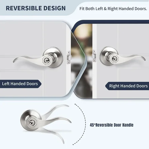 Miniatura 9 de Manija de puerta estilo ondulado, manija de puerta de entrada con llave con cerradura, manija de entrada reversible para apertura a la izquierda