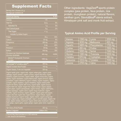 Miniatura 7 de Proteína deportiva vegana en polvo de vainilla – 1.06 oz de proteína a base de plantas, VELOSITOL, BCAAs, verduras y frutas orgánicas, probióticos