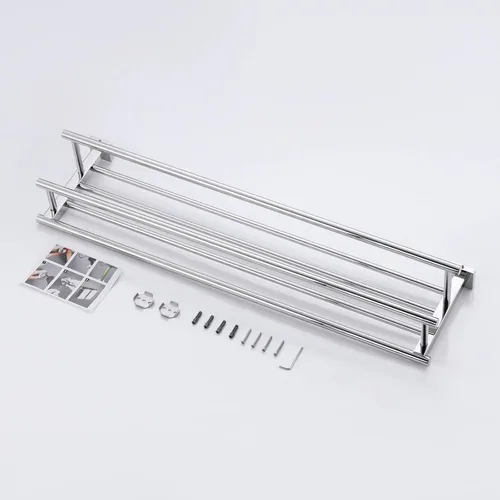 Miniatura 7 de Estante con barras para toallas KES A2112, minimalista, de acero inoxidable, rack con dos ganchos para toallas
