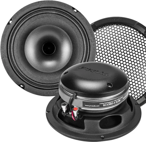 PRV AUDIO Altavoz coaxial poco profundo de audio para automóvil de 6.5", 2X altavoces delgados 6CX380-4 con driver de tweeter incorporado y rejilla