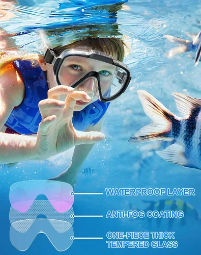 Miniatura 5 de Gafas de natación para adultos y niños, gafas de natación antivaho con cubierta para la nariz, sin fugas, máscara de buceo de esnórquel transparente