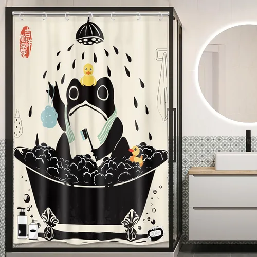 Miniatura 2 de Cortina de Ducha Divertida de Rana Juego de Baño 48 Pulgadas de Ancho x 71 Pulgadas de Alto Lindo Animal Retro Tomando Ducha Patito de Goma
