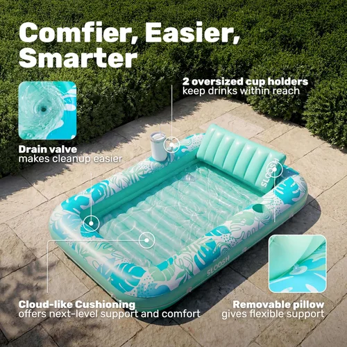 Miniatura 4 de SLOOSH Flotador inflable para piscina de bronceado, 85 x 57 pulgadas, flotadores de piscina extra grandes para adultos con almohada, flotador 4