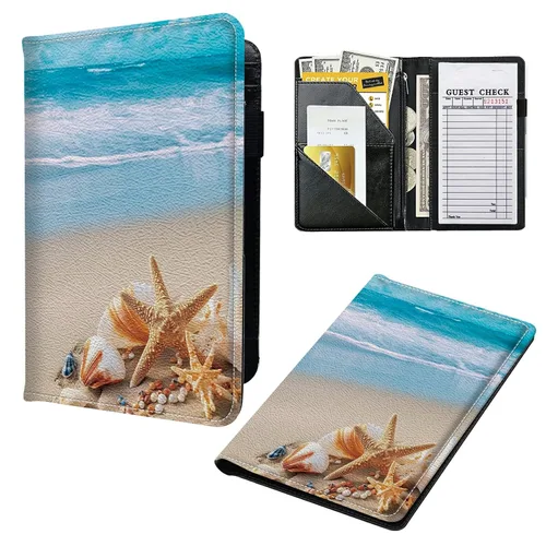 Miniatura 27 de Libros para camarera, cartera de cuero con bolsillo con cremallera, 7 bolsillos de almacenamiento para recetas y cheques, soporte para bolígrafos