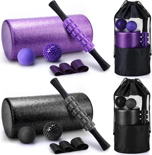 Miniatura 8 de Soulchen Juego de 12 rodillos de espuma – Kit de recuperación muscular profunda 6 en 1, incluye rodillo de espalda, bola de masaje, palo muscular