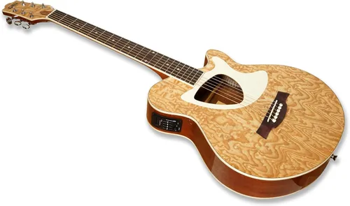 Miniatura 5 de Guitarra eléctrica acústica de 39 pulgadas, cuerpo delgado, afinador incorporado, cuerpo de acabado natural brillante de madera de fresno