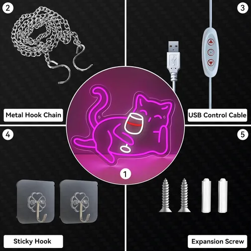 Miniatura 7 de Letrero de neón para decoración de pared, bonita luz nocturna de neón de gato para dormitorio, letrero con luz LED, regalos para niños y niñas