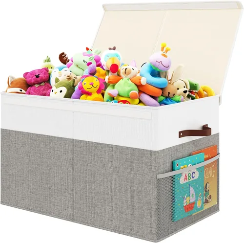 Miniatura 10 de Caja grande de almacenamiento de juguetes con tapa, organizador de pecho de juguetes mejorado con divisor de polipropileno extraíble, contenedor Gris