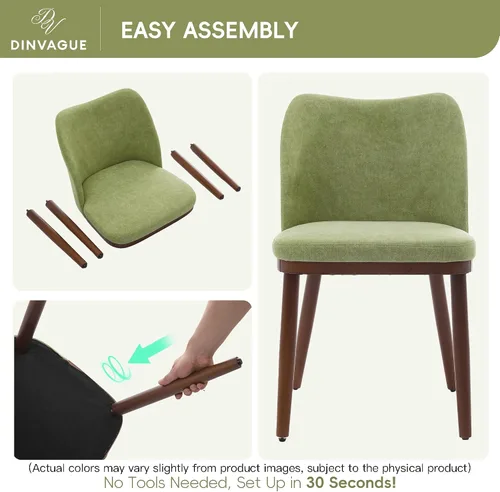 Miniatura 6 de Juego de 2 sillas de comedor, tapizadas de tela y patas de madera maciza, sillas de comedor modernas, asiento de cojines gruesos, fácil montaje